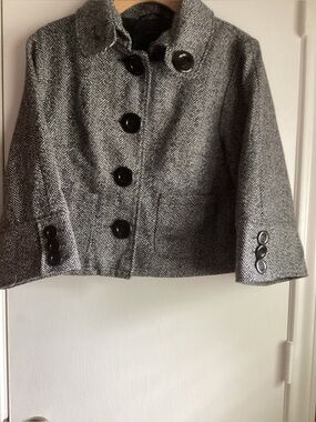 last kiss Black Gray Herringbone Cropped Blazer Jacket